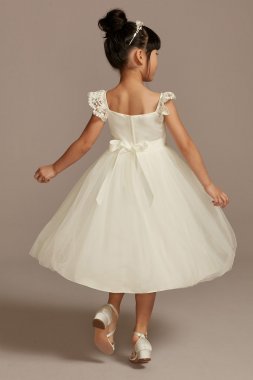 Cap Sleeve Flower Girl Dress with Horsehair Skirt David's Bridal WG1416