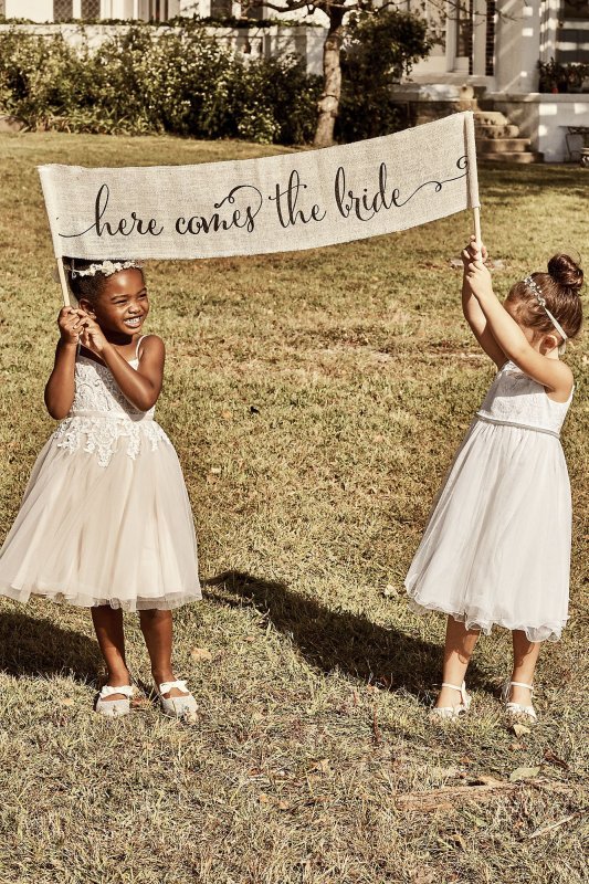 Lace Bodice Flower Girl Dress with Crystal Sash David's Bridal OP267