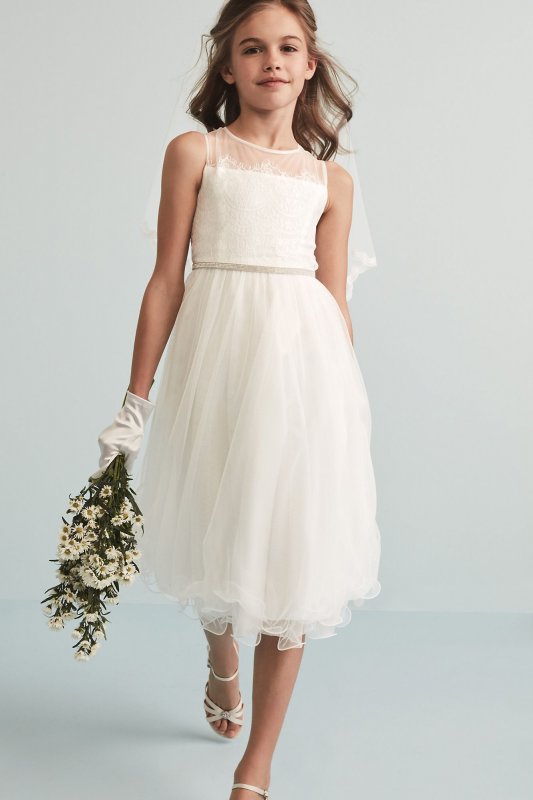 Lace Bodice Flower Girl Dress with Crystal Sash David's Bridal OP267