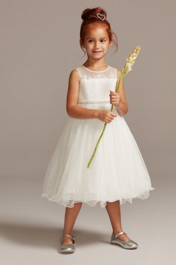 Lace Bodice Flower Girl Dress with Crystal Sash David's Bridal OP267