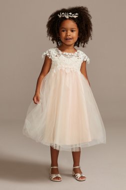 Venise Lace Cap Sleeve Flower Girl Dress David's Bridal OP269