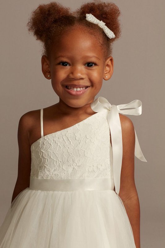 One Shoulder Lace and Tulle Flower Girl Dress David's Bridal OP270