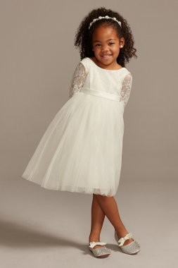 Lace Flower Girl Ball Gown with Illusion Sleeves David's Bridal RK1381