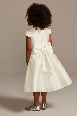 Satin Cap Sleeve Flower Girl Dress with Bow Sash David's Bridal OP273