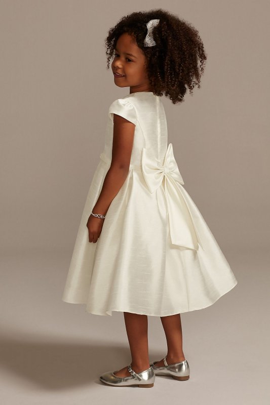 Satin Cap Sleeve Flower Girl Dress with Bow Sash David's Bridal OP273