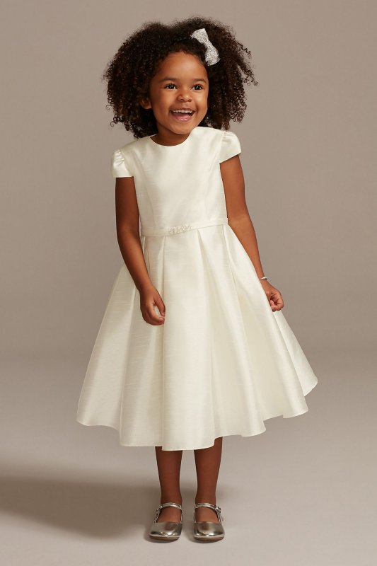 Satin Cap Sleeve Flower Girl Dress with Bow Sash David's Bridal OP273