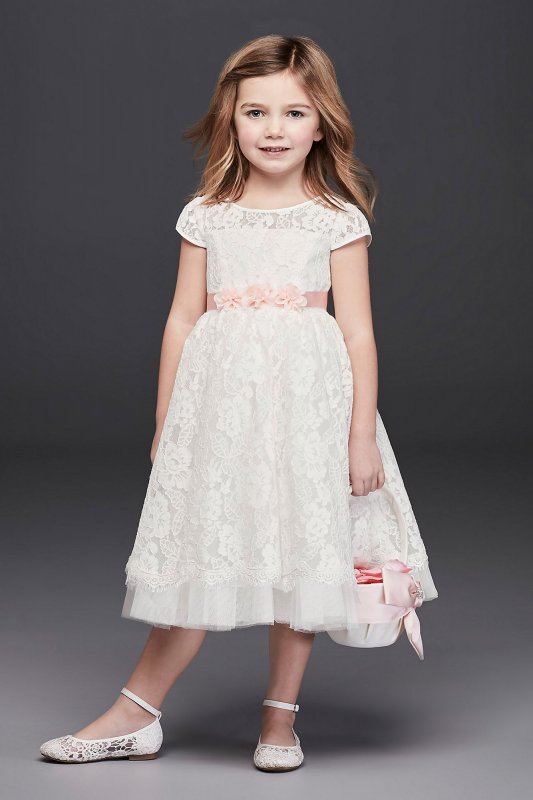 Lace Flower Girl Ball Gown with Illusion Sleeves David's Bridal RK1381