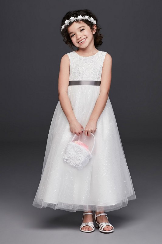 Tulle and Lace Flower Girl Dress with Heart Cutout David's Bridal RK1384