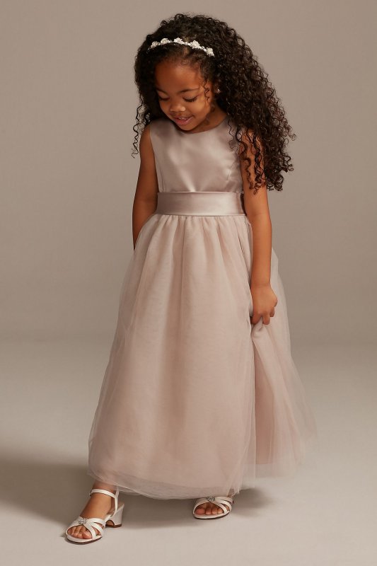 Satin Flower Girl Dress with Tulle Skirt David's Bridal S1038