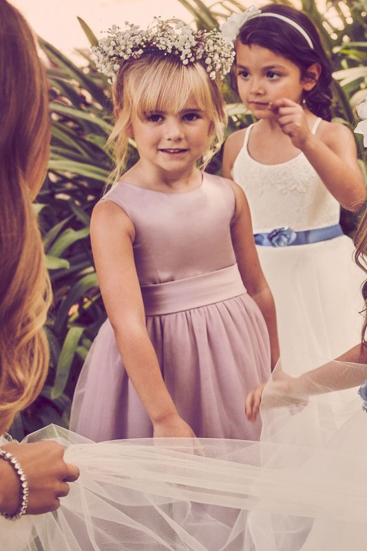 Satin Flower Girl Dress with Tulle Skirt David's Bridal S1038