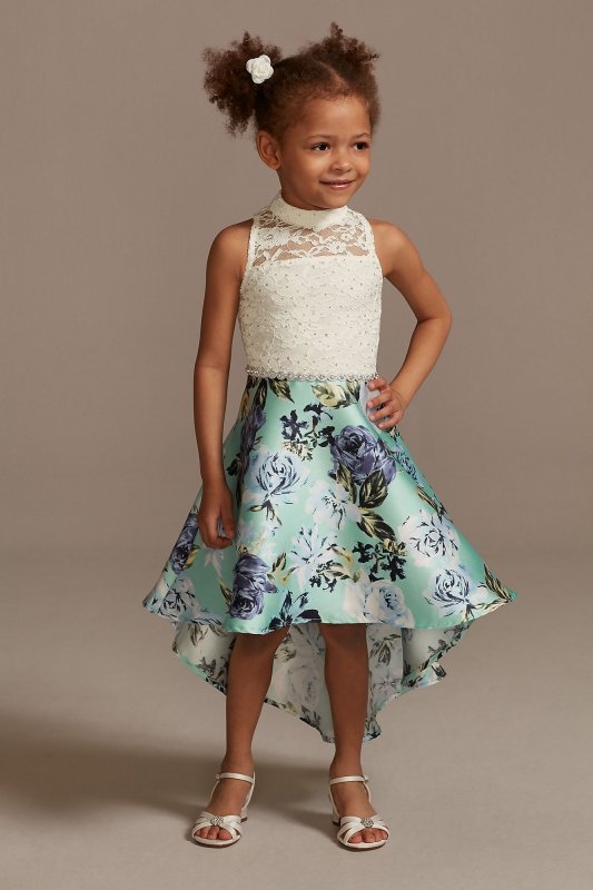 Lace Mock Neck High-Low Printed Flower Girl Dress Speechless SC333C32QA66