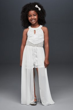 Lace Flower Girl Romper with Sheer Overskirt Speechless SC344D03H908