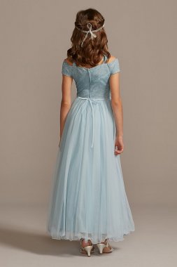 Point DEsprit Sheer Neck Communion Dress with Bel C5-374