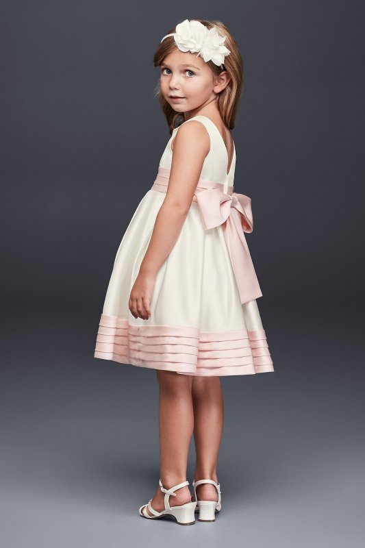 Satin Flower Girl Dress with Pleated Waist and Hem David's Bridal WG1372