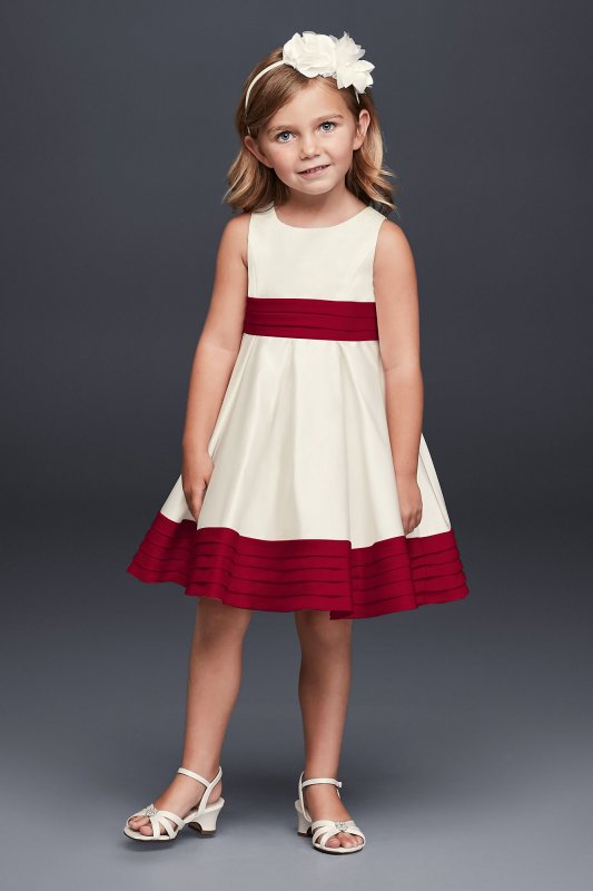 Satin Flower Girl Dress with Pleated Waist and Hem David's Bridal WG1372