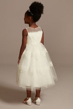 Lace and Satin Flower Girl Dress With Sash US Angels 105UA