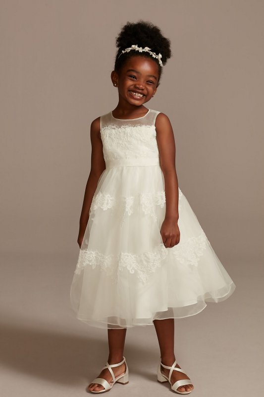 Banded Lace Illusion Flower Girl Dress David's Bridal WG1374