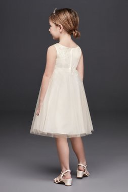 Short Appliqued Tulle A-Line Flower Girl Dress David's Bridal WG1388