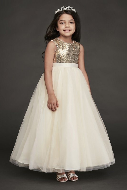 Heart Back Sequin and Tulle Flower Girl Gown David's Bridal WG1390