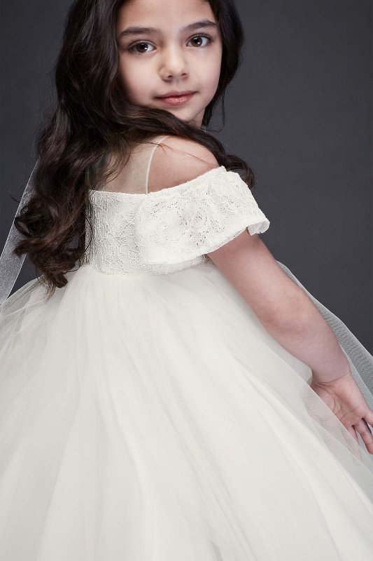 Off the Shoulder Lace and Tulle Flower Girl Dress David's Bridal WG1405