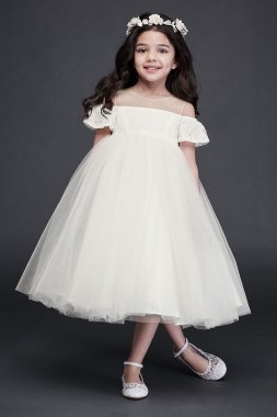 Off the Shoulder Lace and Tulle Flower Girl Dress David's Bridal WG1405