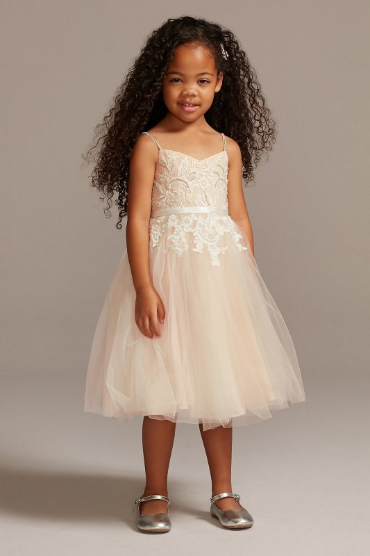 Floral Applique Spaghetti Strap Flower Girl Dress David's Bridal WG1406