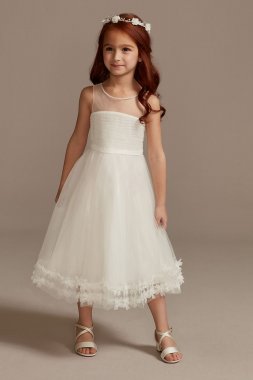 Illusion Pleated Flower Girl Dress with 3D Florals David's Bridal WG1410