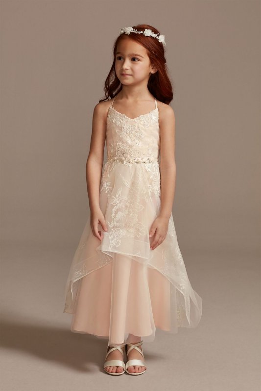 Glitter Tulle Flower Girl Dress with Keyhole Back David's Bridal WG1412