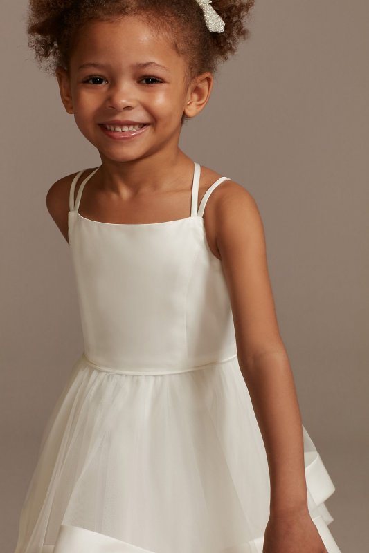 Double Strap Flower Girl Dress with Satin Edge Hem David's Bridal WG1413