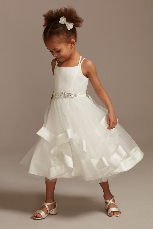 Double Strap Flower Girl Dress with Satin Edge Hem David's Bridal WG1413