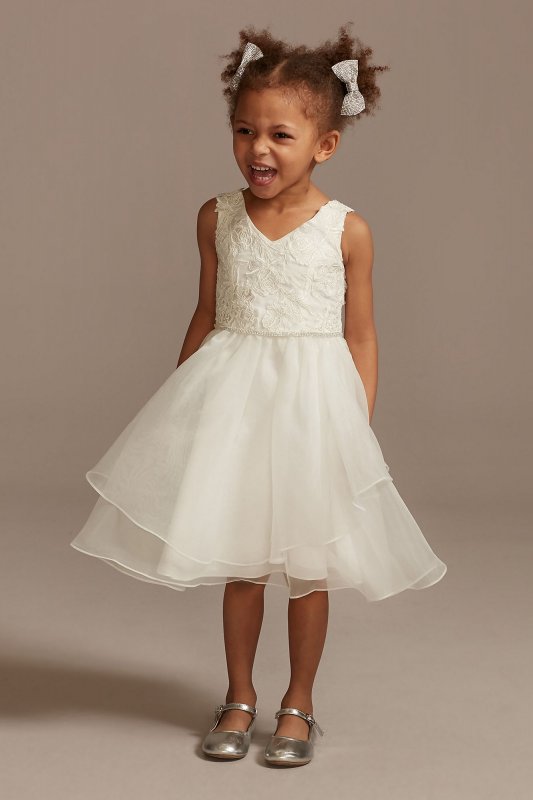 Lace Applique Flower Girl Dress with Tiered Skirt David's Bridal WG1414