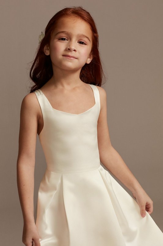 Satin Flower Girl Dress with High Low Hem David's Bridal WG1415