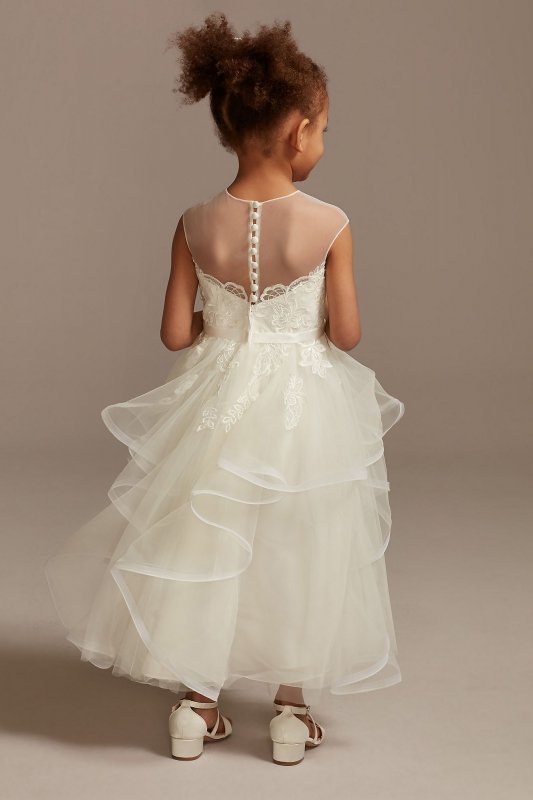 Cap Sleeve Flower Girl Dress with Horsehair Skirt David's Bridal WG1416