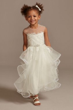 Cap Sleeve Flower Girl Dress with Horsehair Skirt David's Bridal WG1416