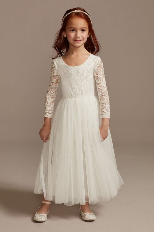 Scalloped V-Back Lace A-Line Flower Girl Dress David's Bridal WG1418