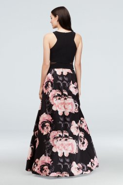 Jersey and Floral Satin High-Low Ball Gown Xscape 1042X