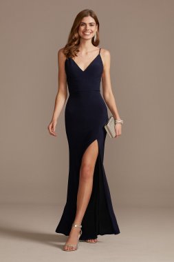 Deep-V Crossing Side Cutouts Spaghetti Strap Gown Jump 11004