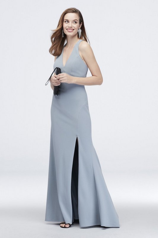 Crepe Plunging V-Neck Tank Sheath Dress with Slit Jump 11032