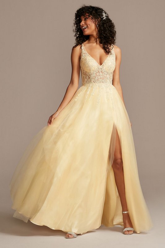 Illusion Bodice Tulle Ball Gown with Corded Lace Blondie Nites 1117BN