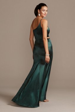 One-Shoulder Spaghetti Strap Cutout Satin Gown Jump 11474D