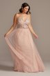 Skinny Strap Beaded Bodice Plus Size Gown Jump 11536W