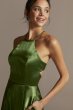 High Neck Satin Slit Gown with Pockets Blondie Nites 1160BN