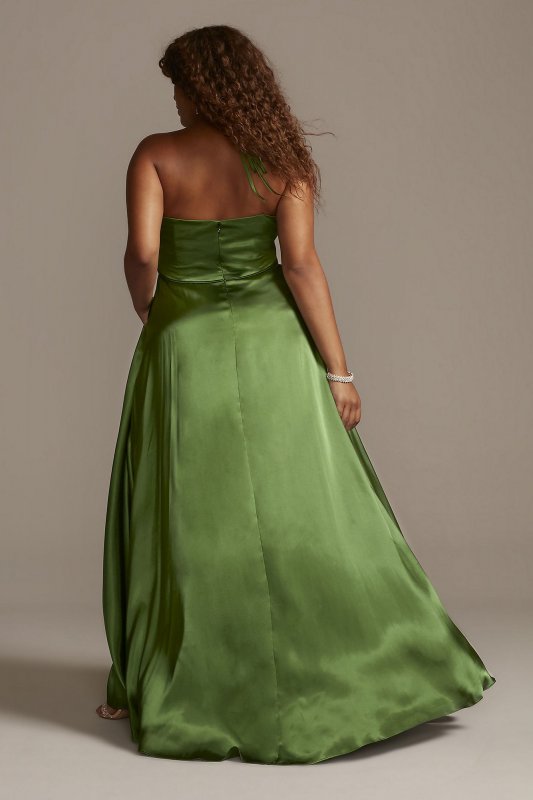 High Neck Satin Slit Plus Size Gown with Pockets Blondie Nites 1160BNW