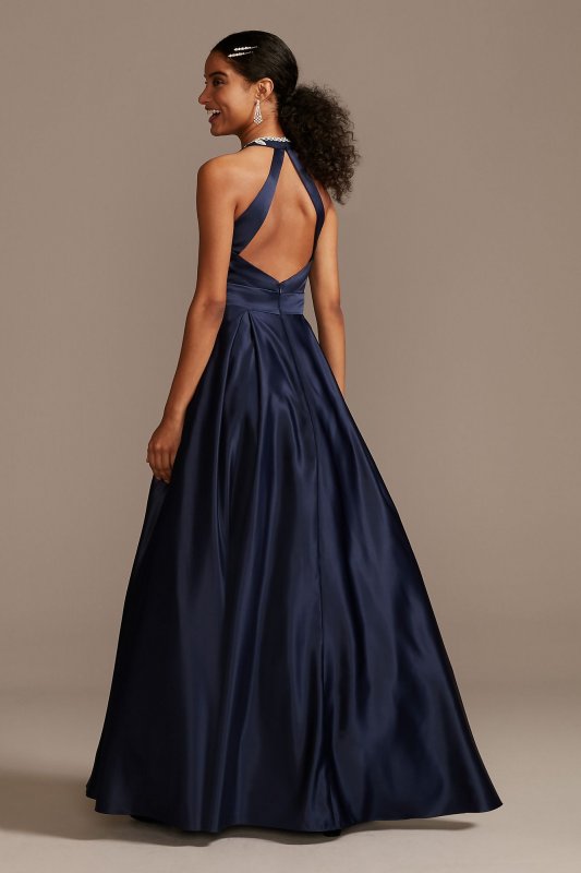 Embellished Bodice Satin Gown with Open Back Blondie Nites 1168BN