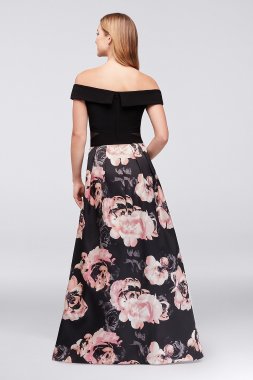 Off-the-Shoulder Floral Jersey and Satin Ball Gown Xscape 1173X