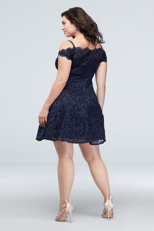 Scalloped Short Off-Shoulder Lace Plus Size Dress Morgan and Co 12395W