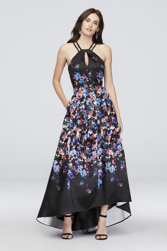 Floral Printed Halter Dress with Lace-Up Back Morgan and Co 12512