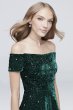 Short Sequin Velvet Off-the-Shoulder Dress Morgan and Co 12549