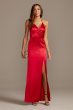 Wrap Halter Long Satin Dress with Skirt Slit Morgan and Co 12765D