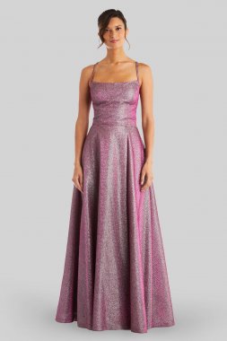 Shimmery Crisscross Ball Gown with Back Cutouts RM Richards 12768